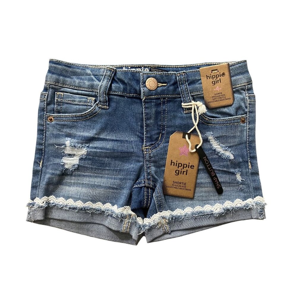 Hippie Girl Regular Rise Adjustable Waist Shortie Denim Shorts NEW WITH TAGS